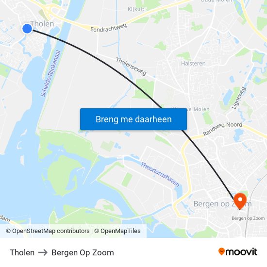 Tholen to Bergen Op Zoom map