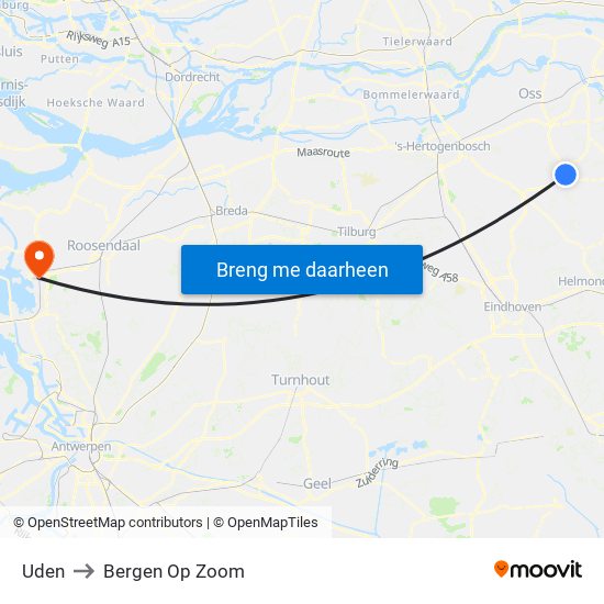 Uden to Bergen Op Zoom map