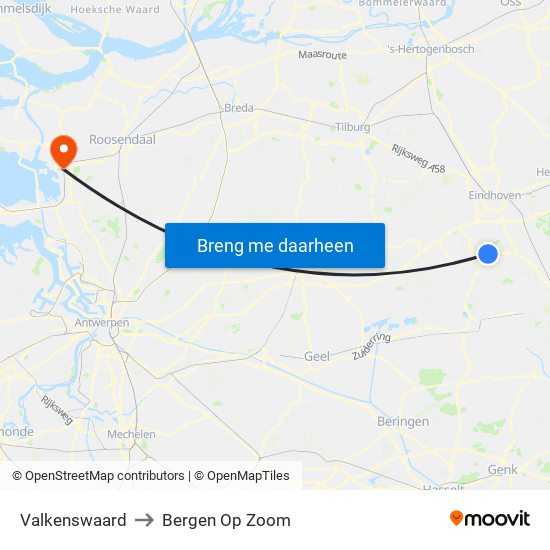 Valkenswaard to Bergen Op Zoom map