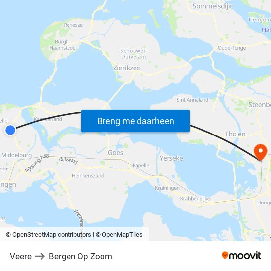 Veere to Bergen Op Zoom map