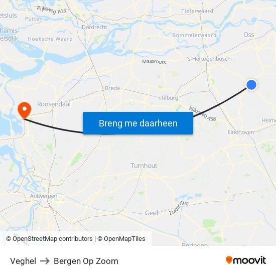 Veghel to Bergen Op Zoom map