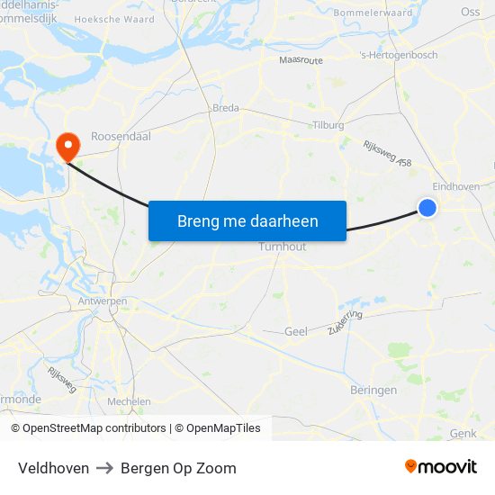 Veldhoven to Bergen Op Zoom map