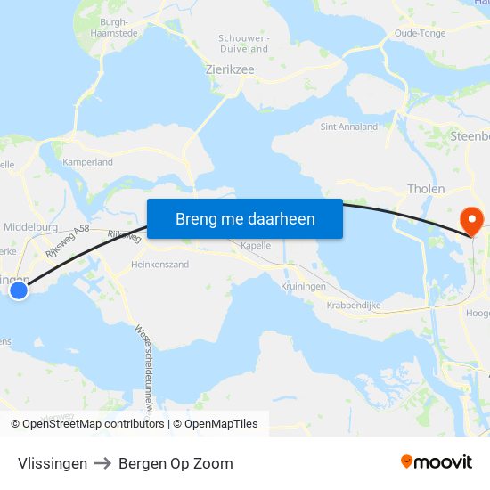 Vlissingen to Bergen Op Zoom map