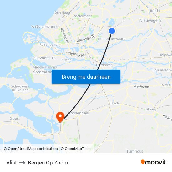 Vlist to Bergen Op Zoom map