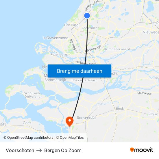 Voorschoten to Bergen Op Zoom map