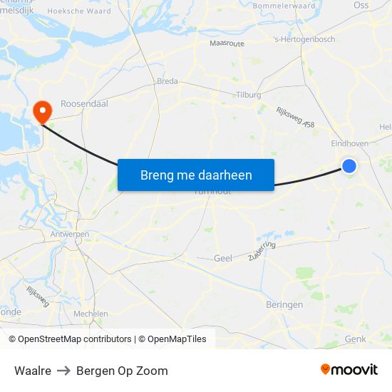 Waalre to Bergen Op Zoom map
