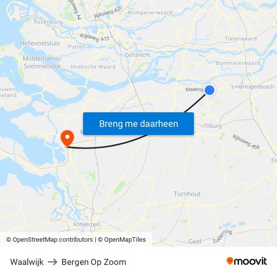 Waalwijk to Bergen Op Zoom map