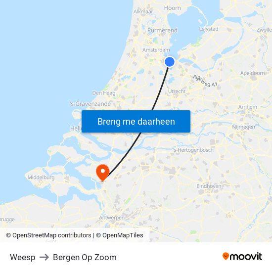 Weesp to Bergen Op Zoom map