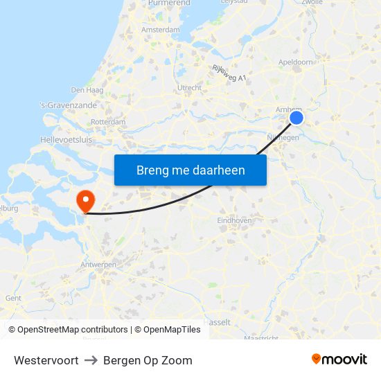 Westervoort to Bergen Op Zoom map