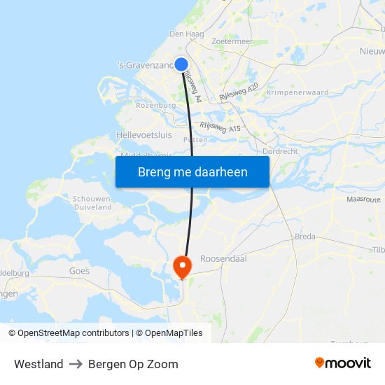 Westland to Bergen Op Zoom map