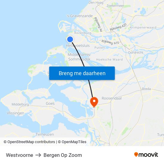 Westvoorne to Bergen Op Zoom map