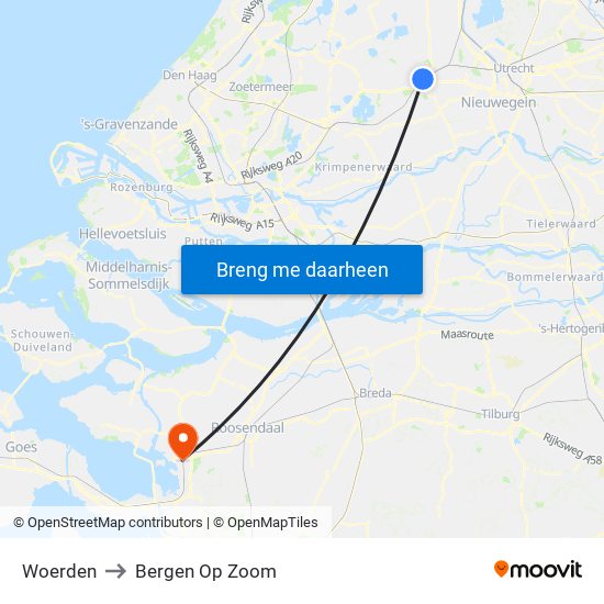 Woerden to Bergen Op Zoom map