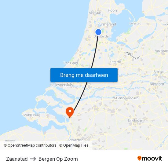 Zaanstad to Bergen Op Zoom map