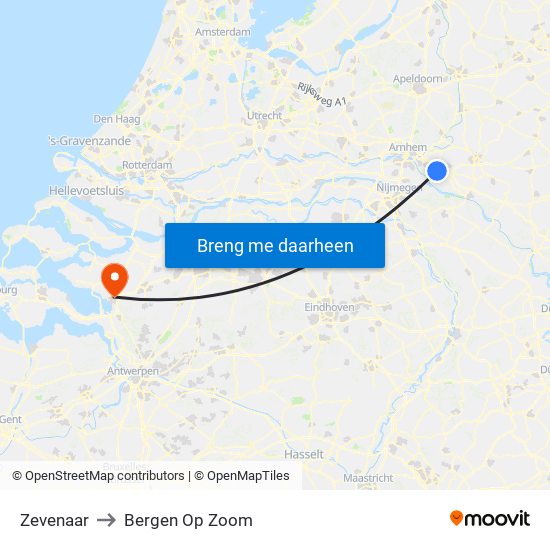 Zevenaar to Bergen Op Zoom map