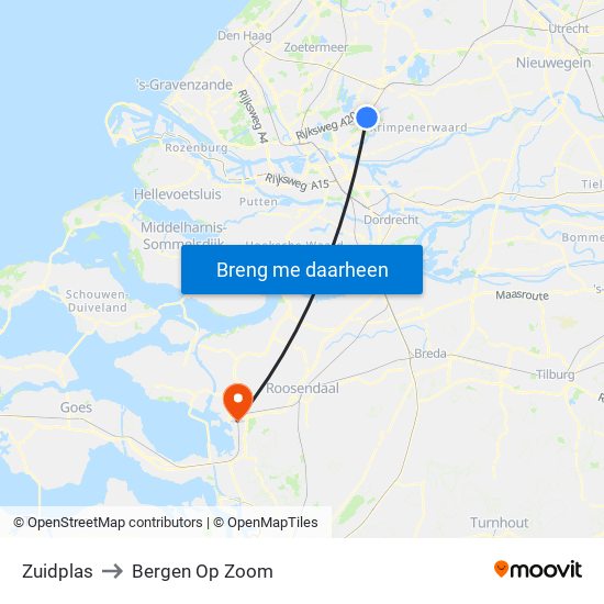 Zuidplas to Bergen Op Zoom map