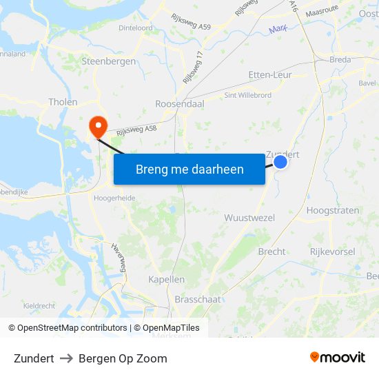 Zundert to Bergen Op Zoom map