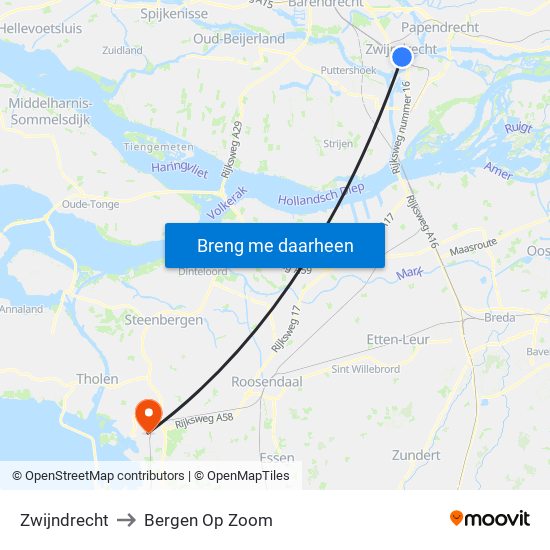 Zwijndrecht to Bergen Op Zoom map