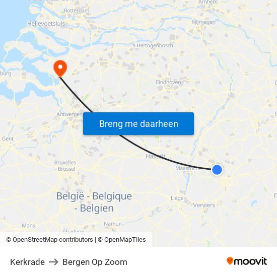 Kerkrade to Bergen Op Zoom map