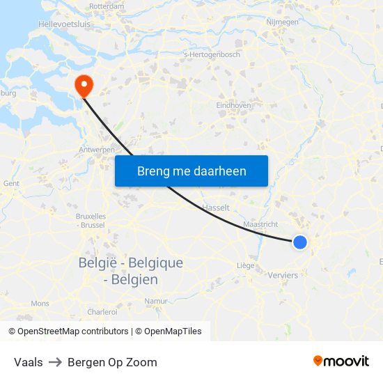 Vaals to Bergen Op Zoom map