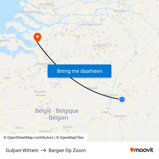 Gulpen-Wittem to Bergen Op Zoom map