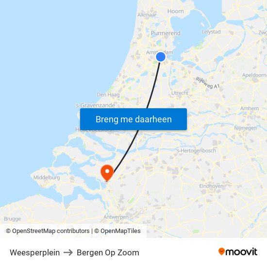 Weesperplein to Bergen Op Zoom map