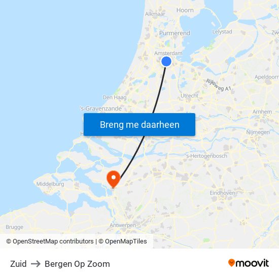 Zuid to Bergen Op Zoom map