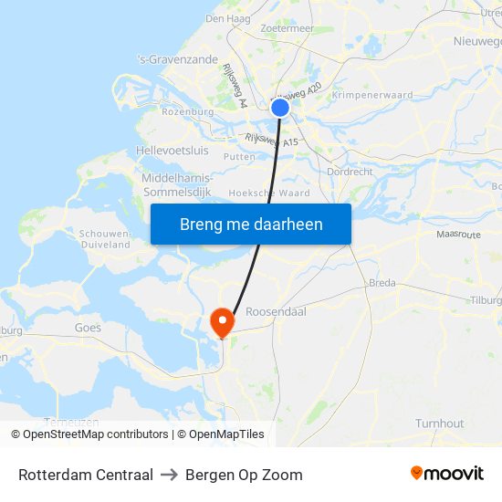 Rotterdam Centraal to Bergen Op Zoom map