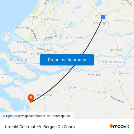 Utrecht Centraal to Bergen Op Zoom map