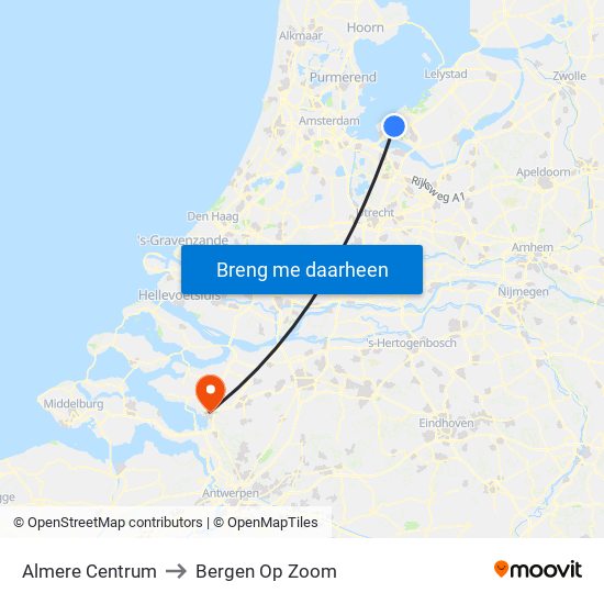 Almere Centrum to Bergen Op Zoom map
