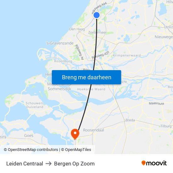 Leiden Centraal to Bergen Op Zoom map
