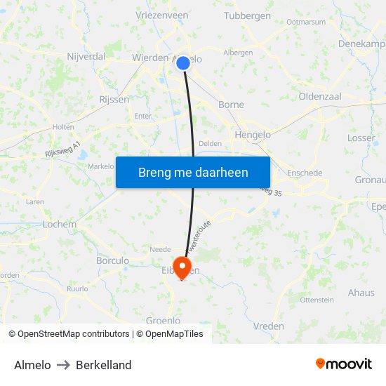 Almelo to Berkelland map