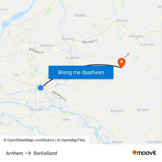 Arnhem to Berkelland map