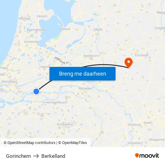 Gorinchem to Berkelland map