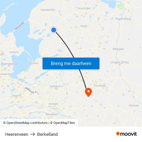 Heerenveen to Berkelland map