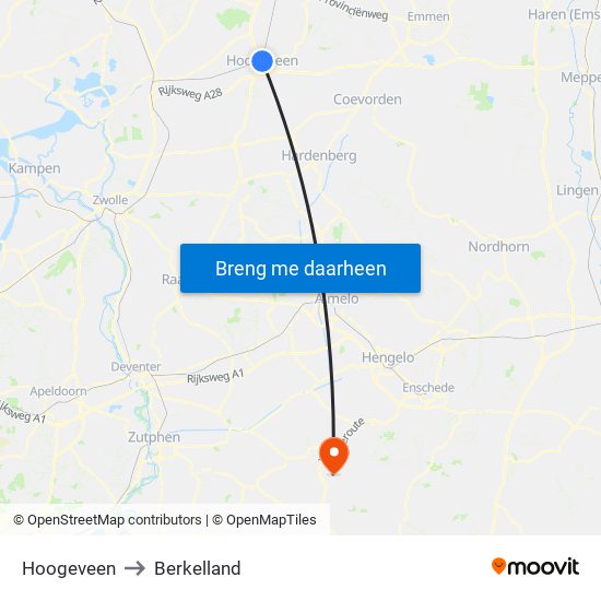 Hoogeveen to Berkelland map