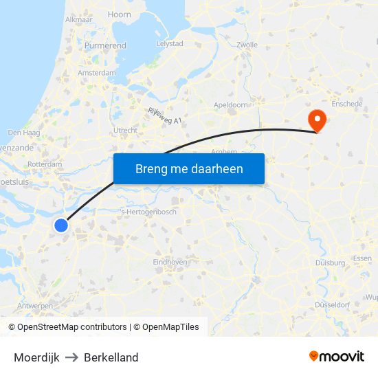 Moerdijk to Berkelland map