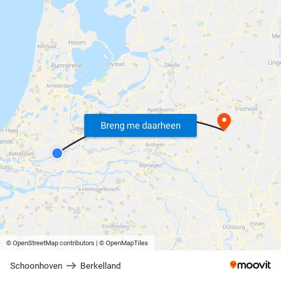 Schoonhoven to Berkelland map