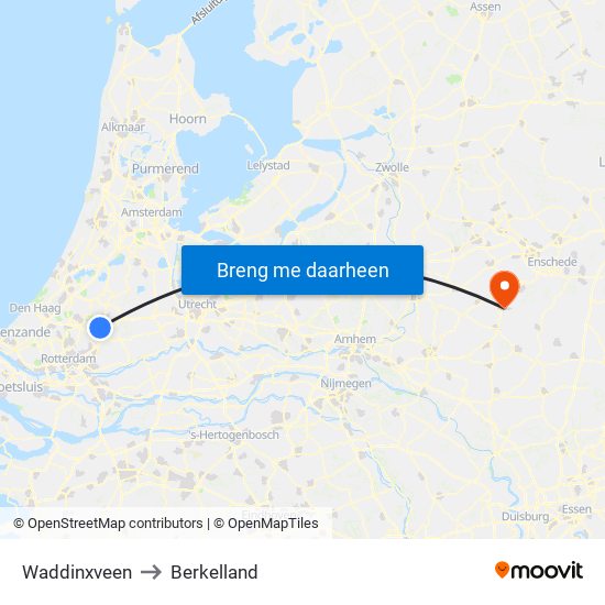 Waddinxveen to Berkelland map