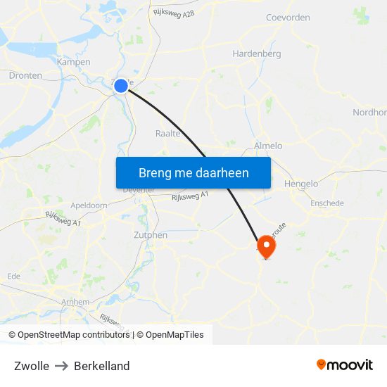 Zwolle to Berkelland map
