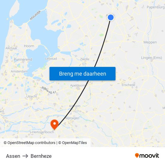 Assen to Bernheze map