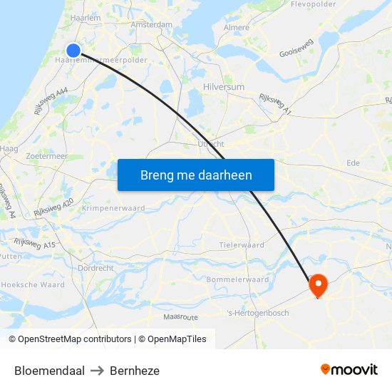 Bloemendaal to Bernheze map