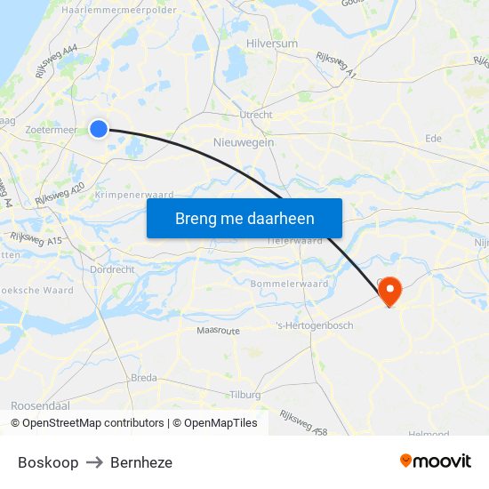 Boskoop to Bernheze map