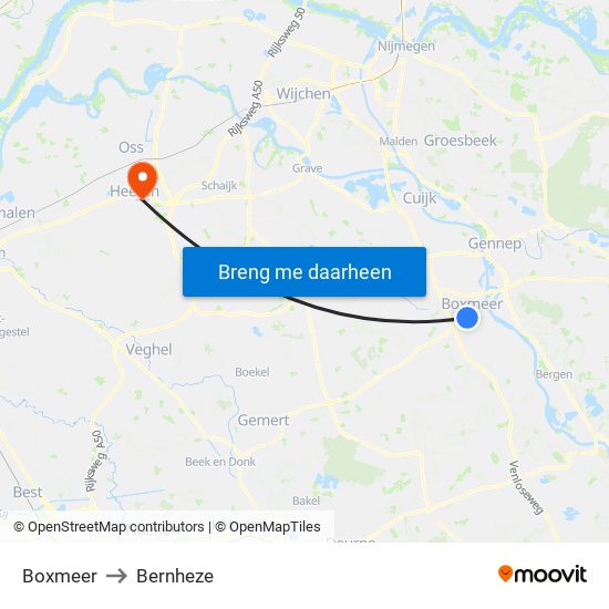 Boxmeer to Bernheze map