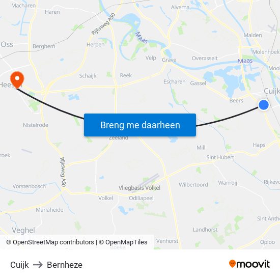Cuijk to Bernheze map