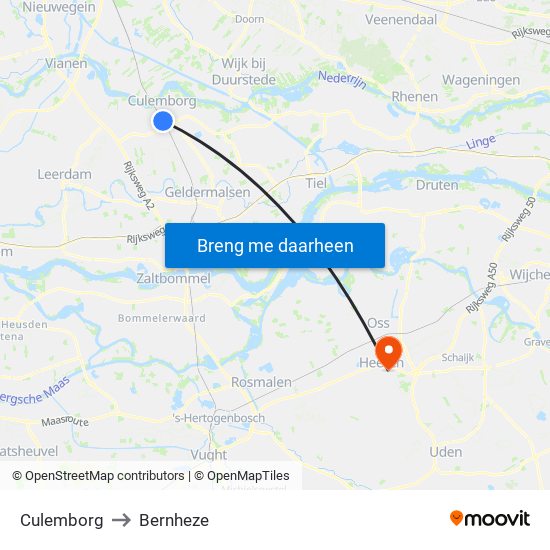 Culemborg to Bernheze map