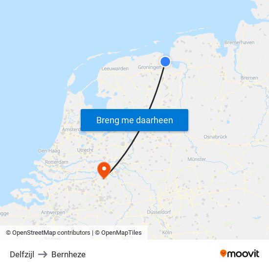 Delfzijl to Bernheze map