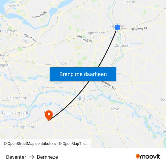 Deventer to Bernheze map