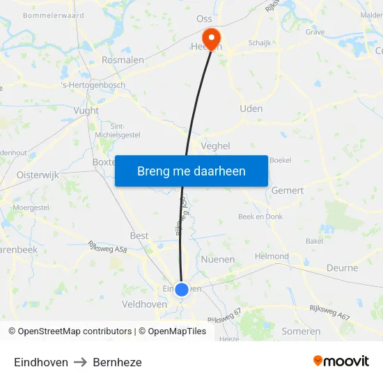 Eindhoven to Bernheze map