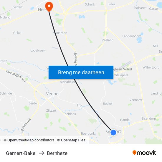 Gemert-Bakel to Bernheze map