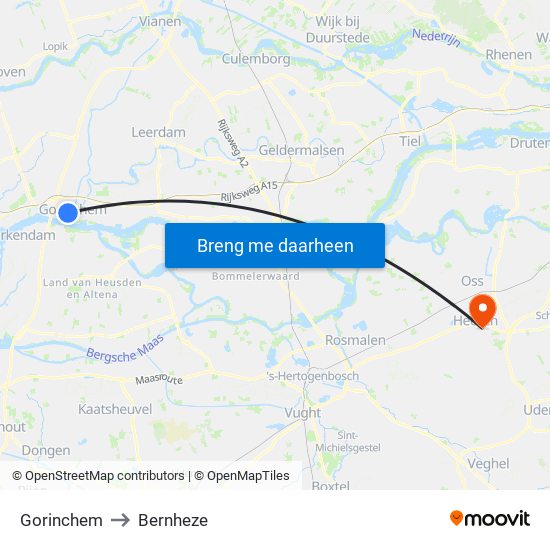 Gorinchem to Bernheze map